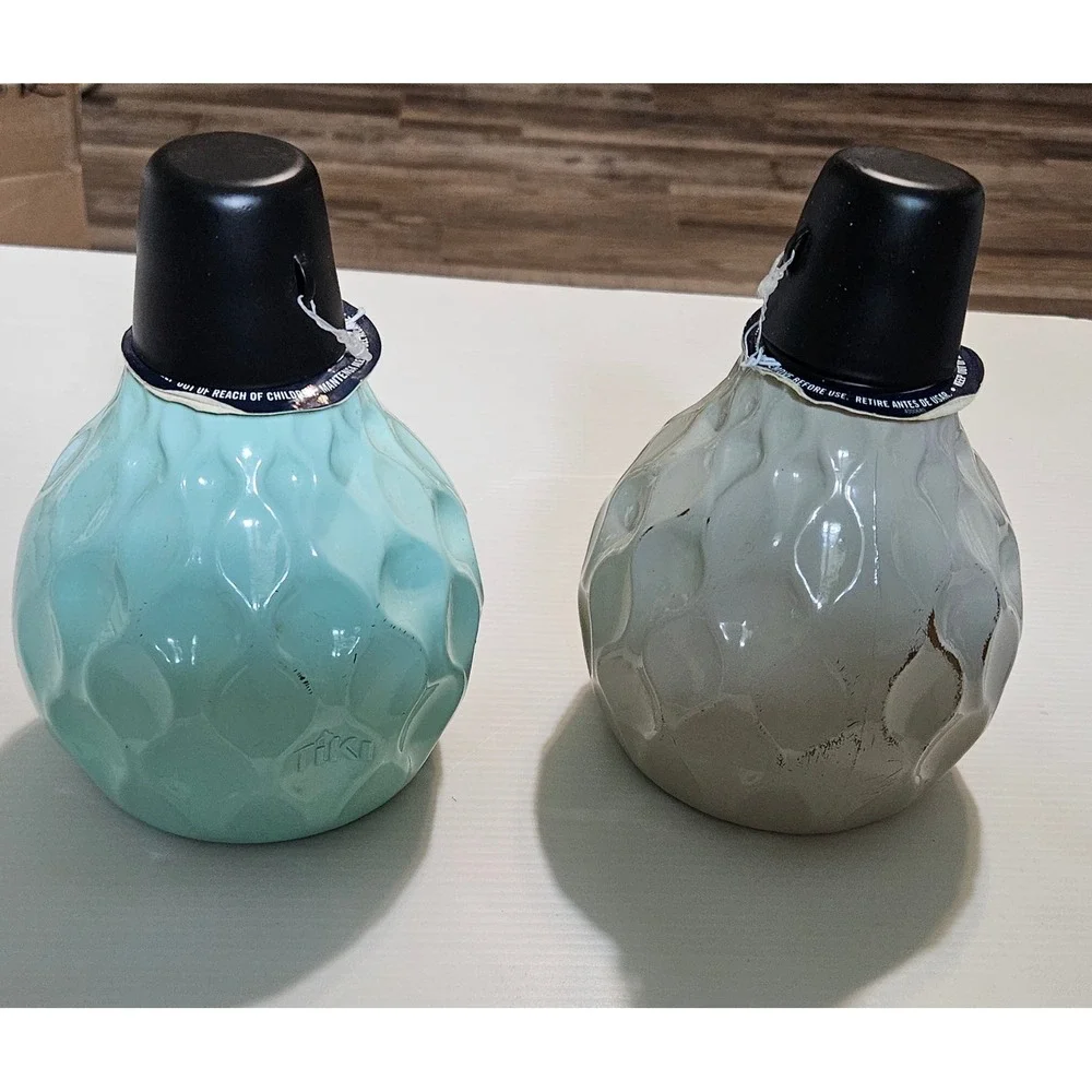 Tiki Brand Glass Tabletop Torches Set of 2 Honeycomb Textured Green Grey 6.5in